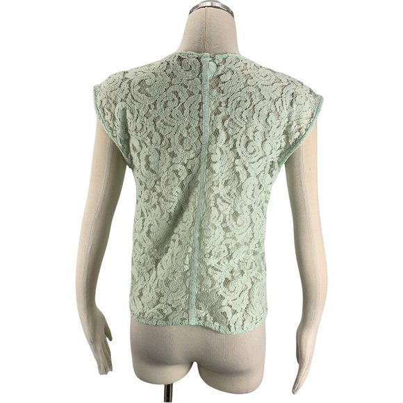 LOFT SP Lace Blouse Small Petite Mint Green Pastel Short Sleeve - Picture 3 of 6